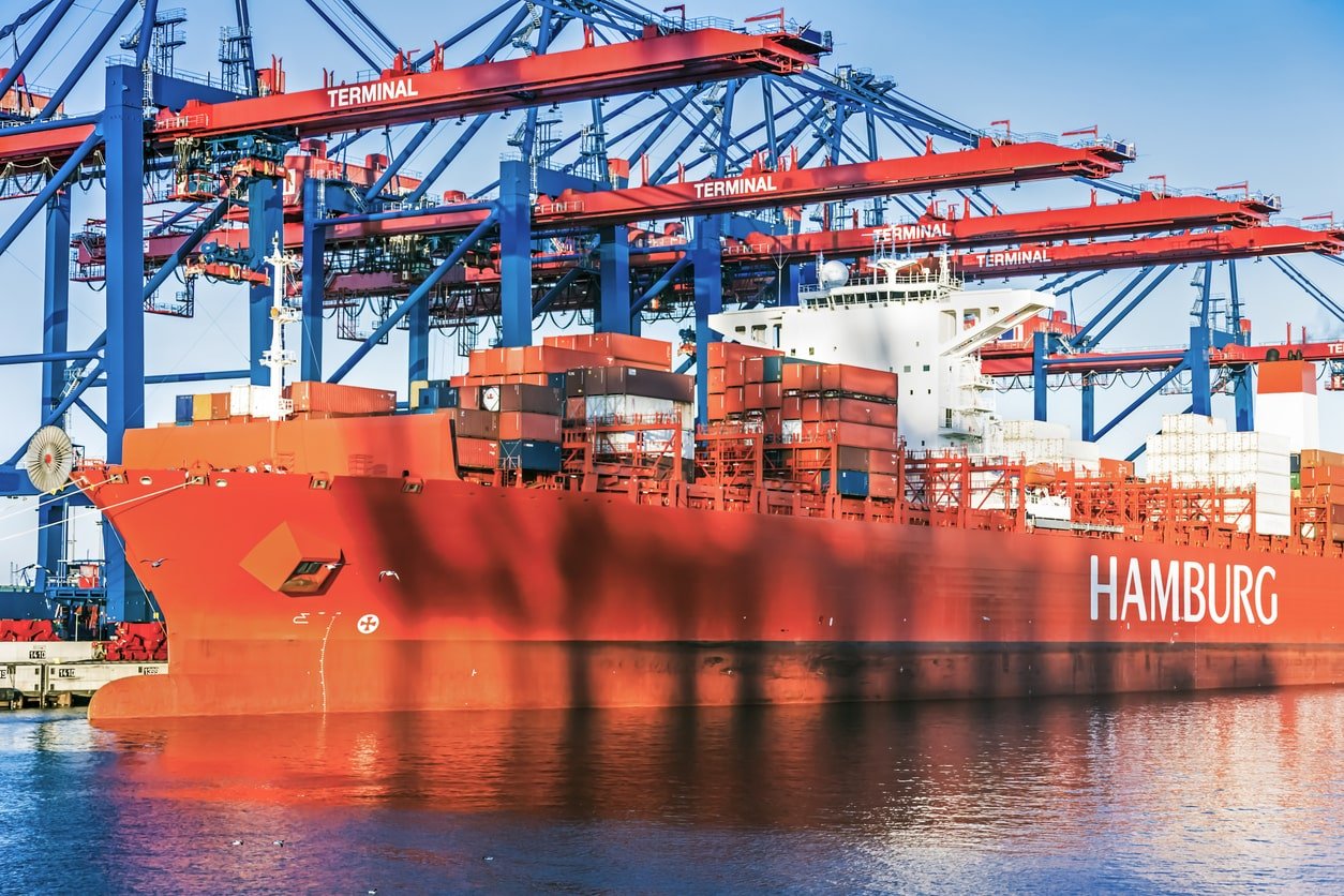 Container Ship in Hamburg terminal